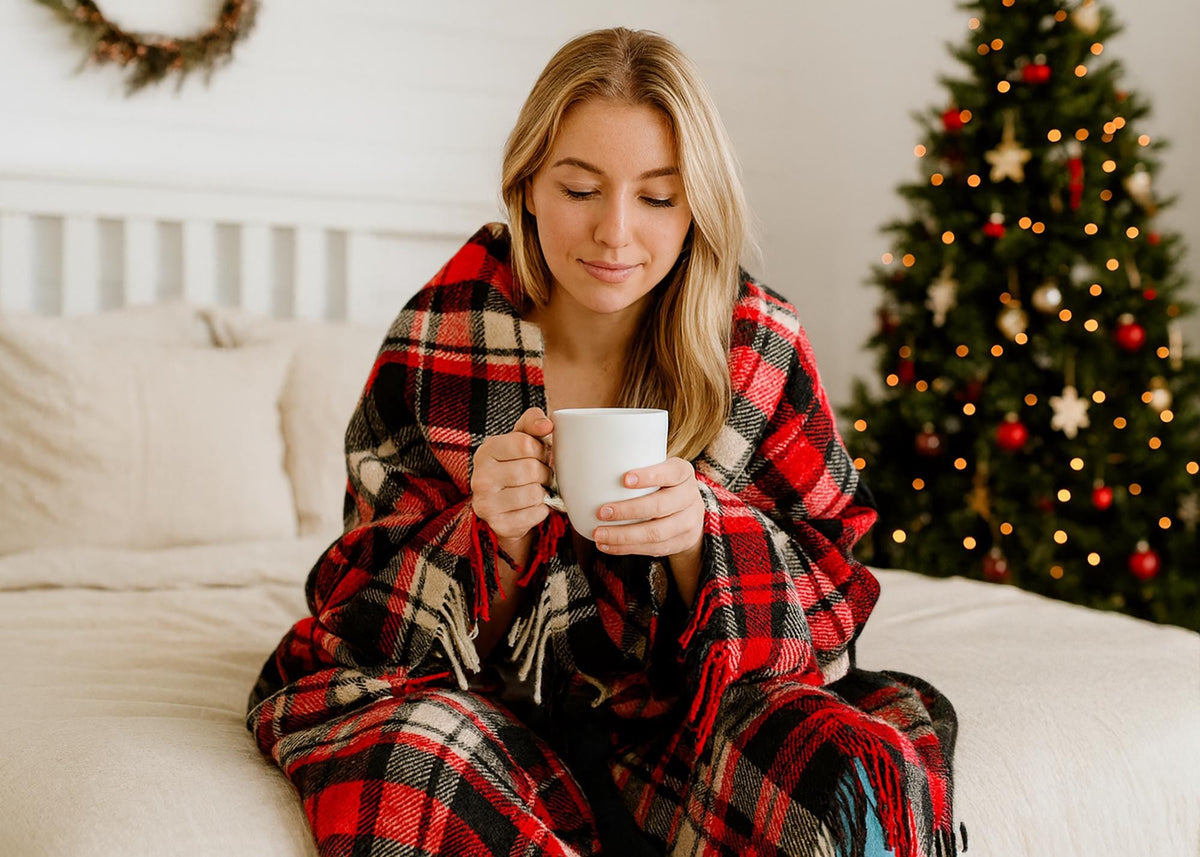 Red and black New Zealand wool tartan blanket
