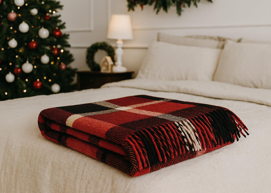 Red and black New Zealand wool tartan blanket