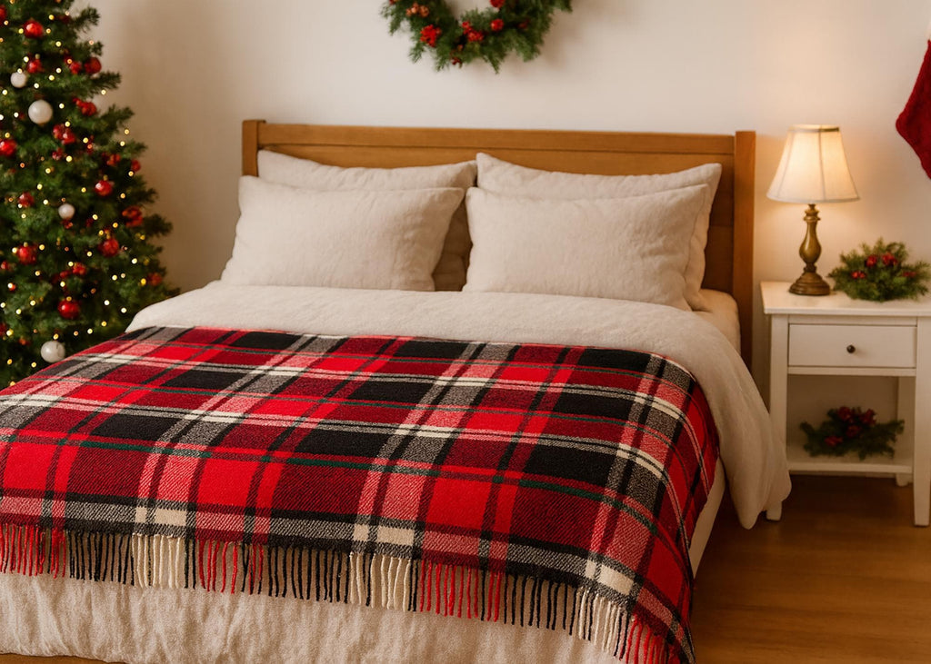 Red and black New Zealand wool tartan blanket