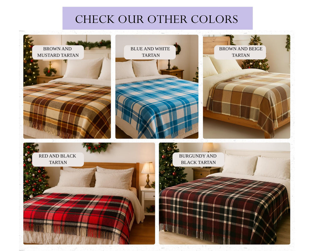 Brown and beige New Zealand wool tartan blanket