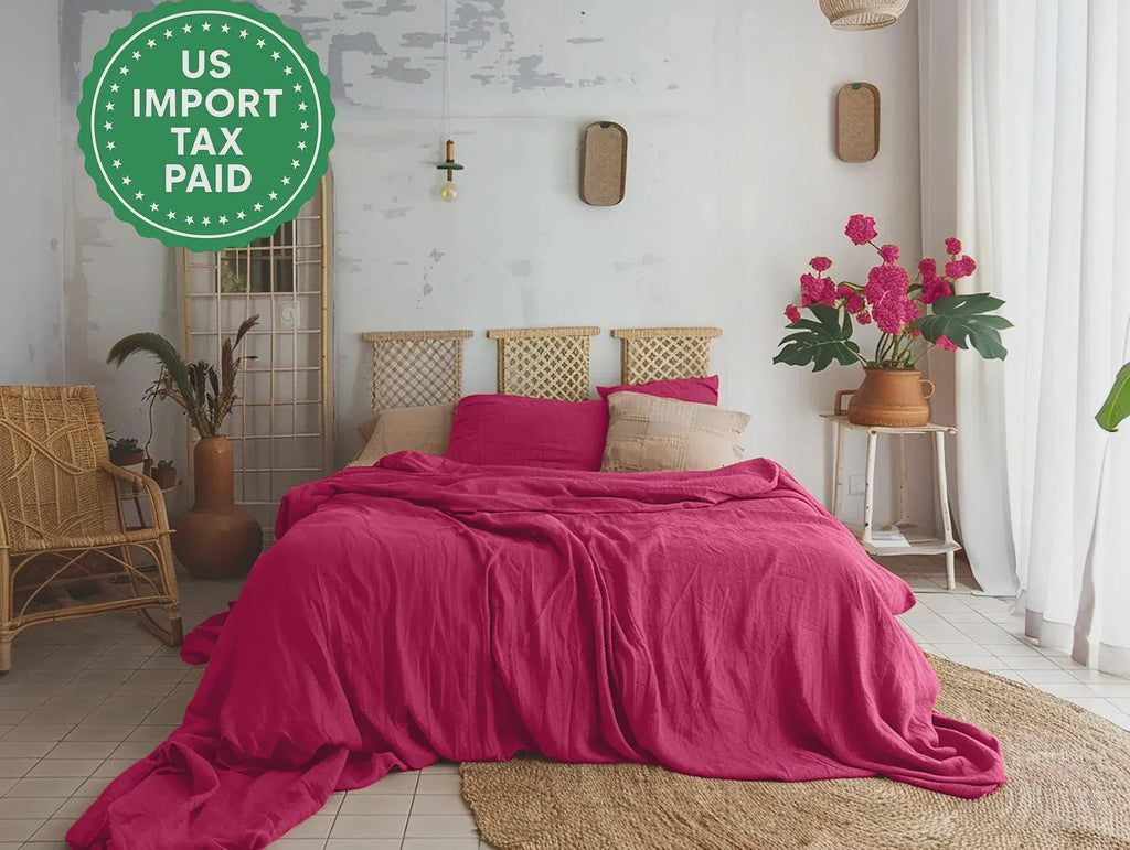 PRÊT À EXPÉDIER 1 Couvre-lit en lin fuchsia sans rembourrage Lin adouci Poids moyen Couvre-lit Double Queen California King
