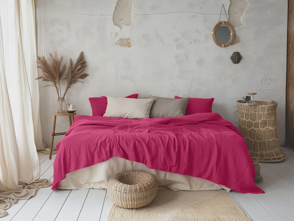 PRÊT À EXPÉDIER 1 Couvre-lit en lin fuchsia sans rembourrage Lin adouci Poids moyen Couvre-lit Double Queen California King