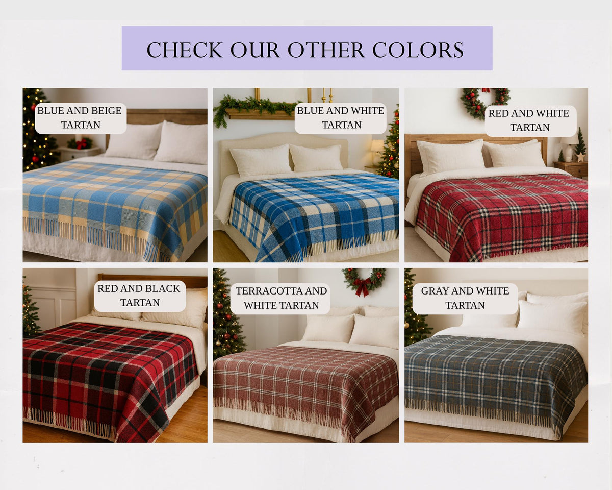 Gray and white half wool tartan blanket