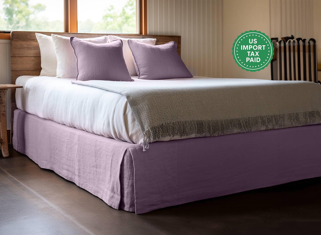 PRÊT À ÊTRE EXPÉDIÉ Jupe de lit sur mesure en lin mauve et autres couleurs Jupe de lit sur mesure Lin lavé Cadeau de mariage Grand lit Très grand lit Double