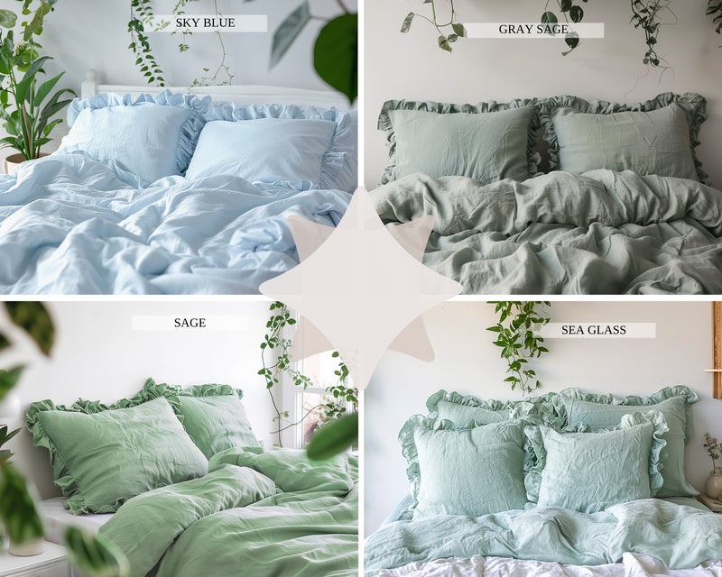 Olive ruffled pillowcase