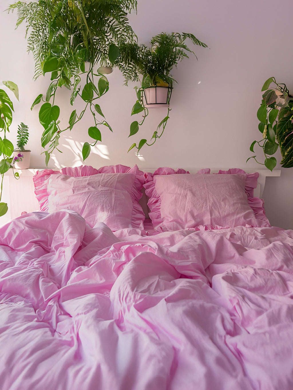 Bubble gum ruffled pillowcase