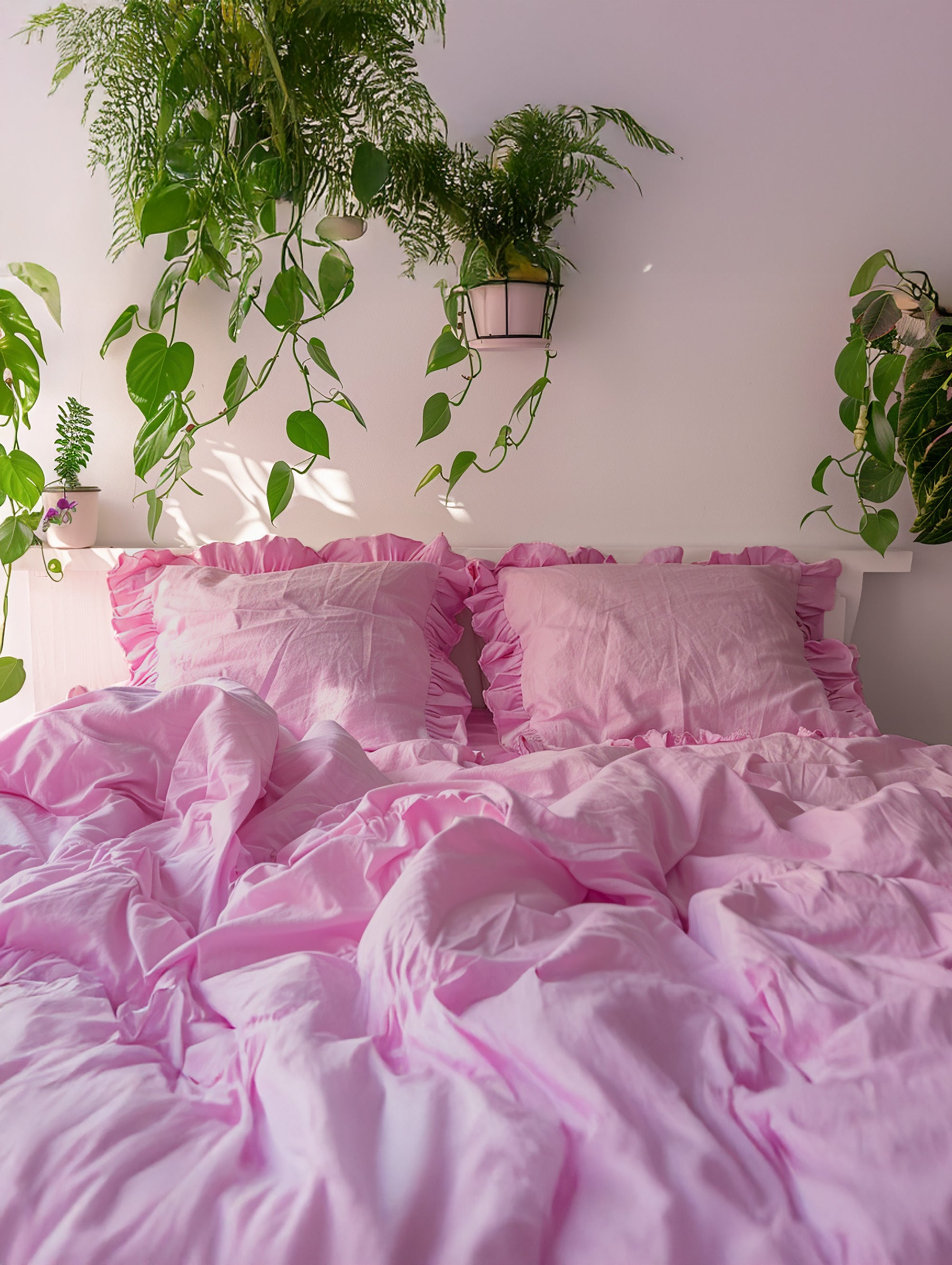 Bubble gum ruffled pillowcase