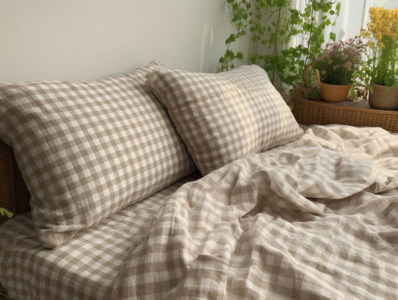 Undyed gingham pillowcase