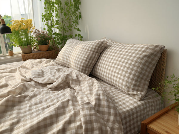 Undyed gingham pillowcase