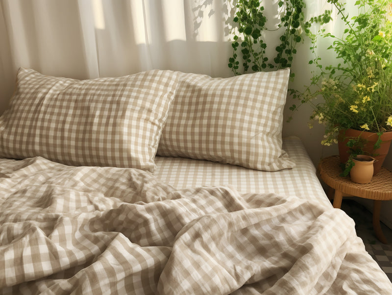 Undyed gingham pillowcase