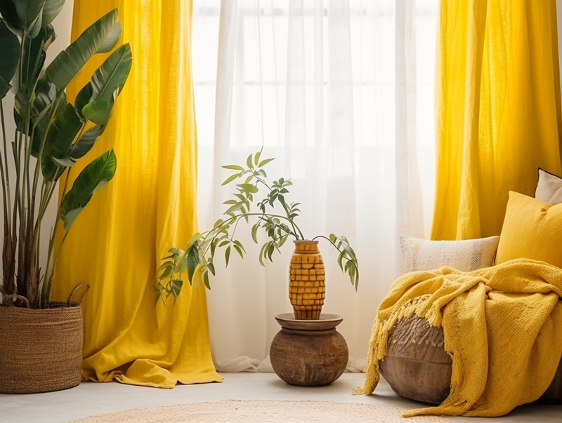 Bright yellow linen curtains