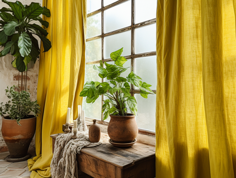 Chartreuse yellow linen curtains