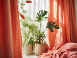 Coral linen curtains