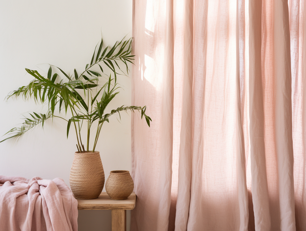Blush pink linen curtains