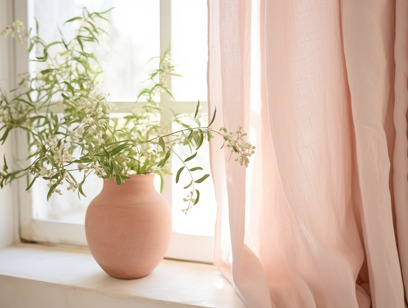 Blush pink linen curtains