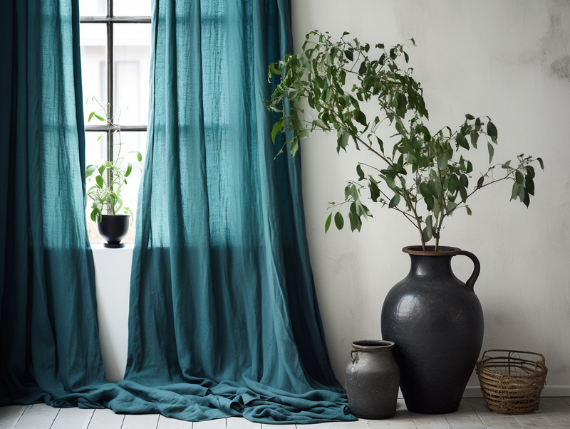 Charcoal teal linen curtains