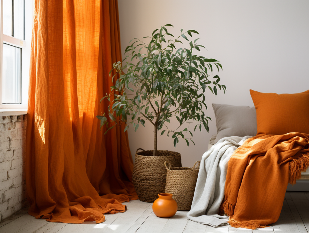 Burnt orange linen curtains