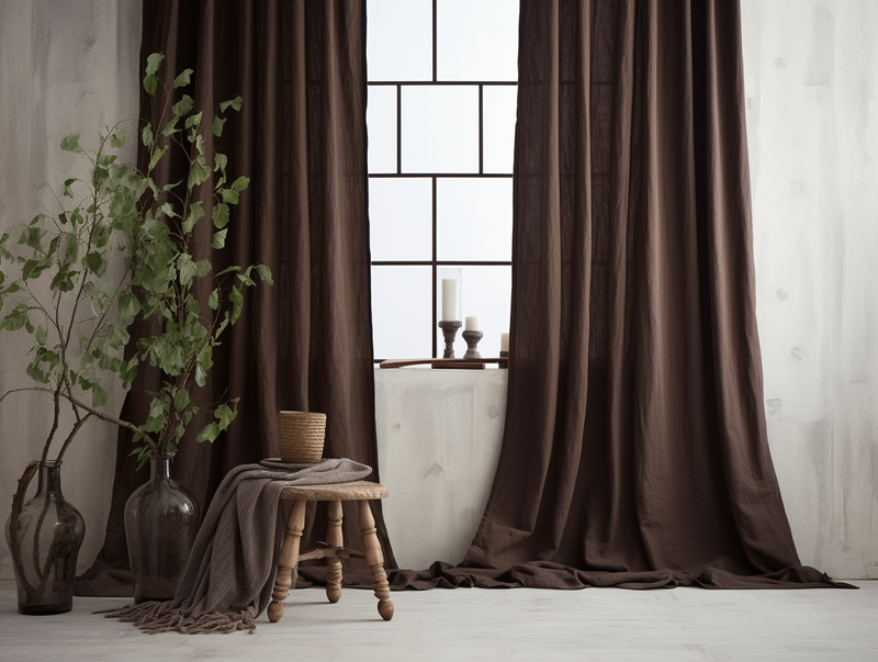 Brown linen curtains