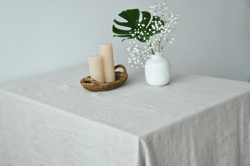 Undyed linen tablecloth