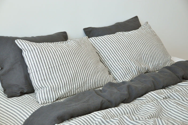 Double-sided charcoal and white&gray stripe duvet cover