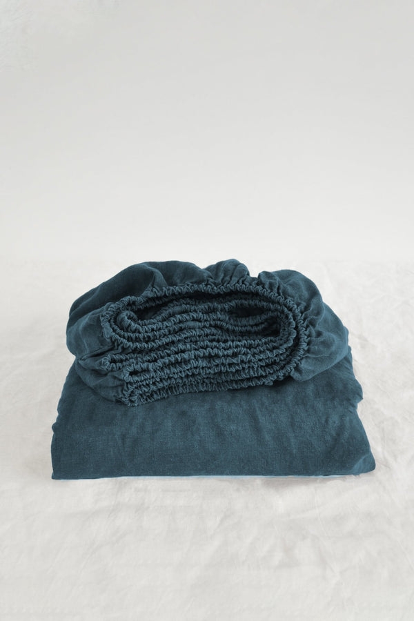 Charcoal teal fitted sheet - True Things