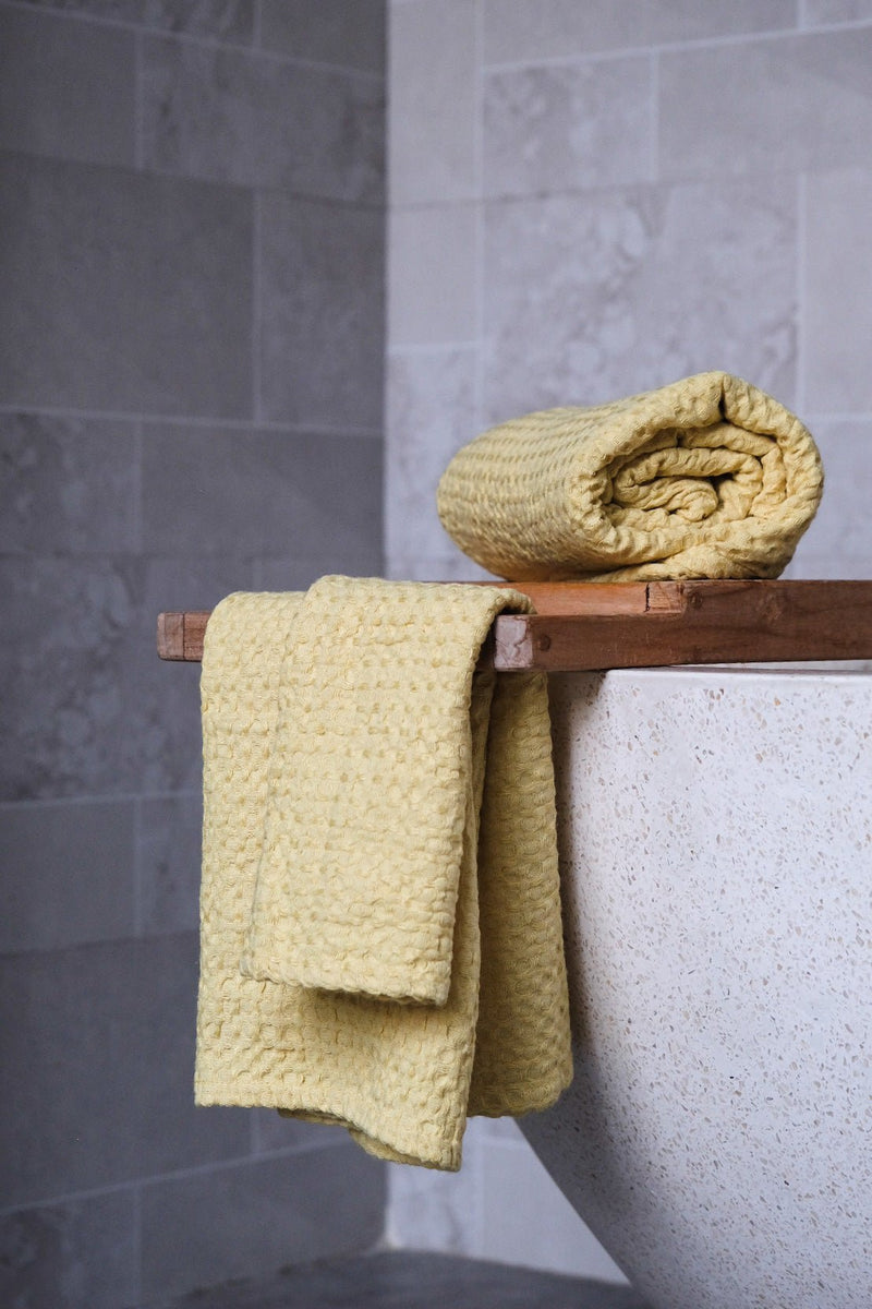 Chartreuse yellow waffle towel - True Things