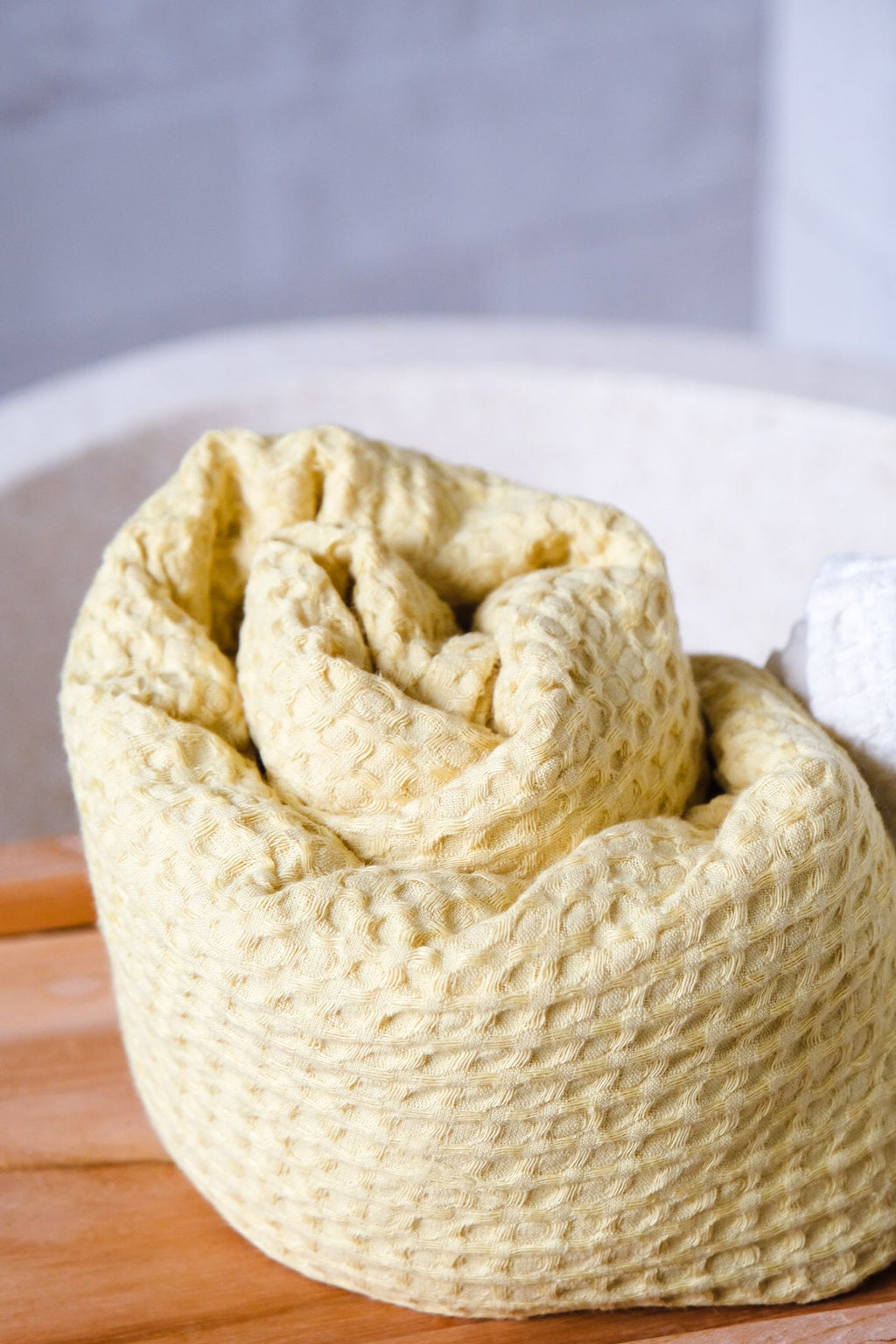 Chartreuse yellow waffle towel - True Things