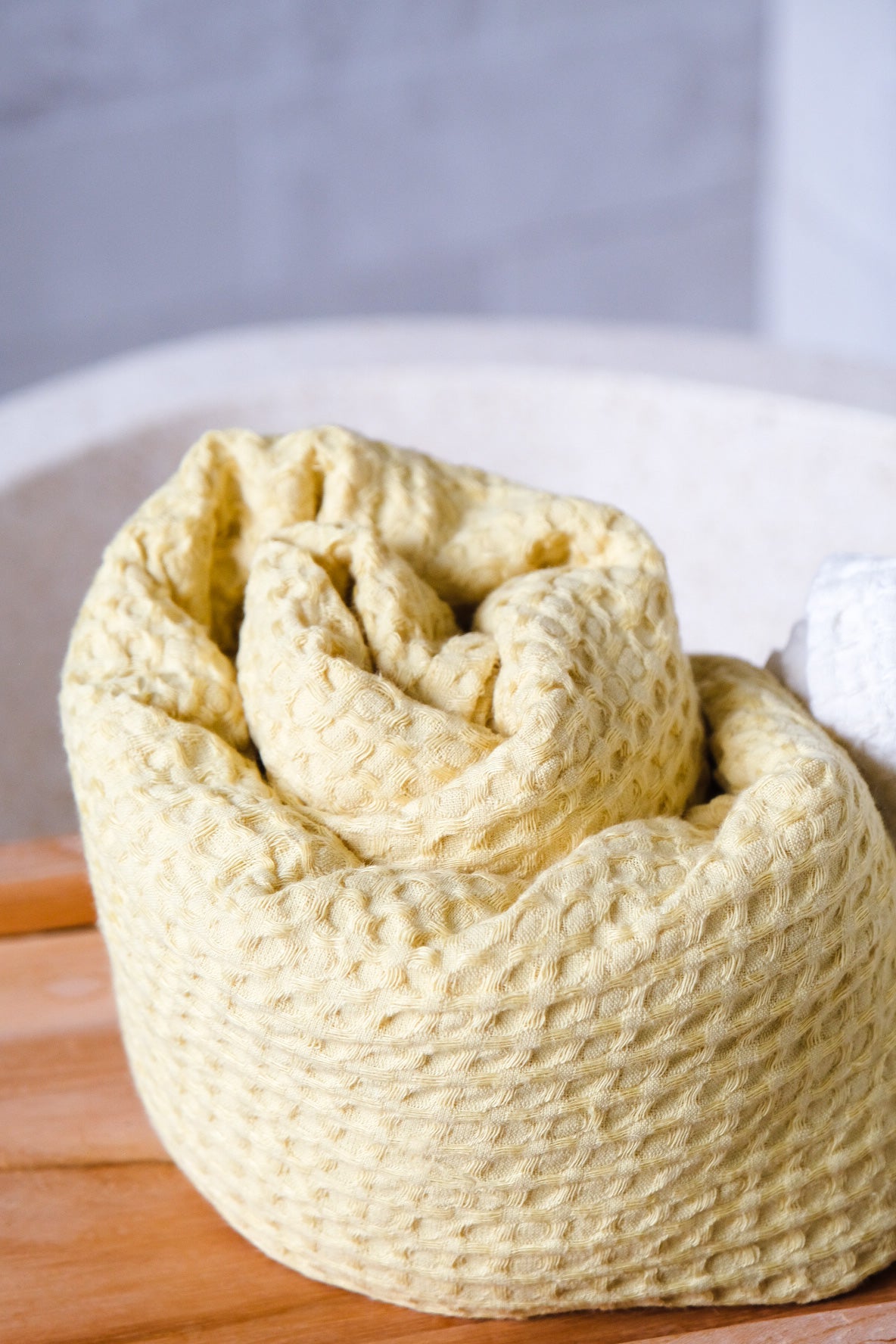 Chartreuse yellow waffle towel - True Things