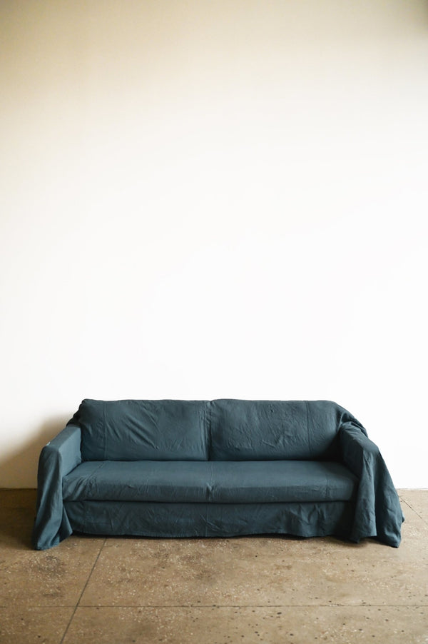 Dusty blue sofa slipcover
