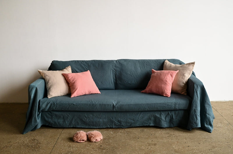 Dusty blue sofa slipcover