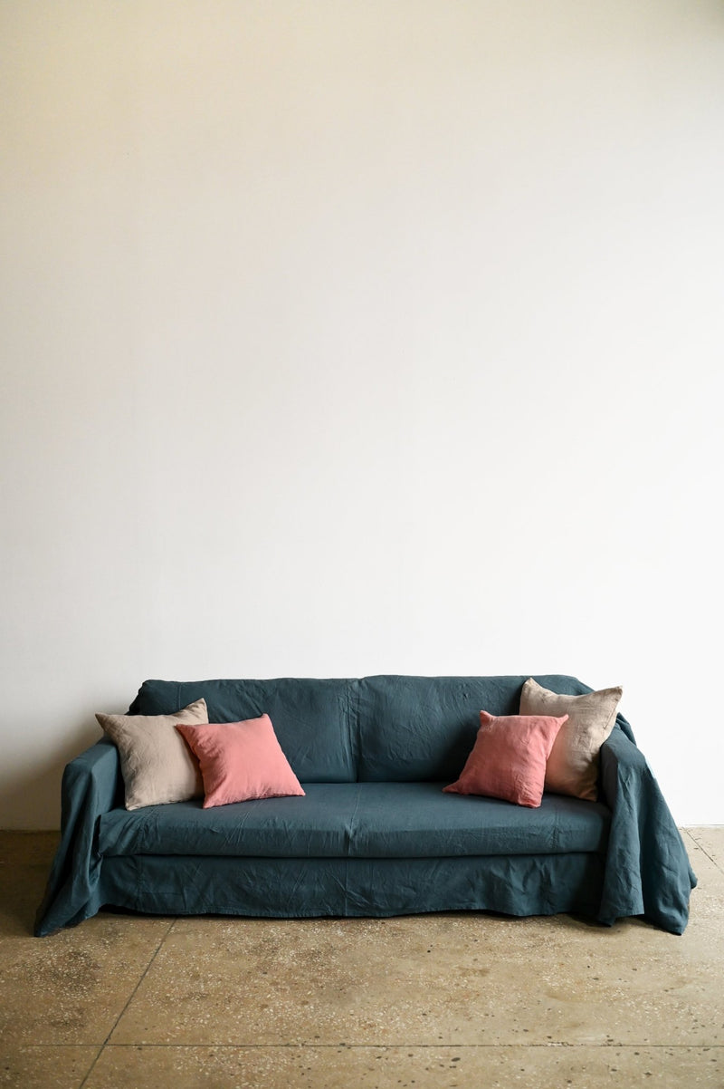 Dusty blue sofa slipcover