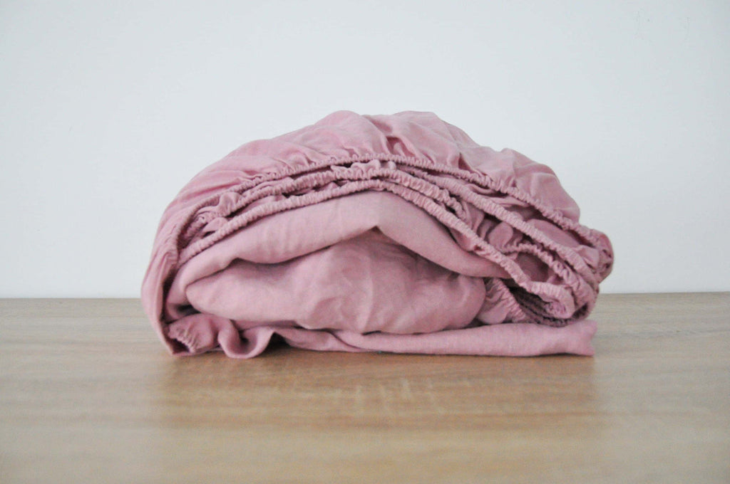 Rose pink linen fitted sheet