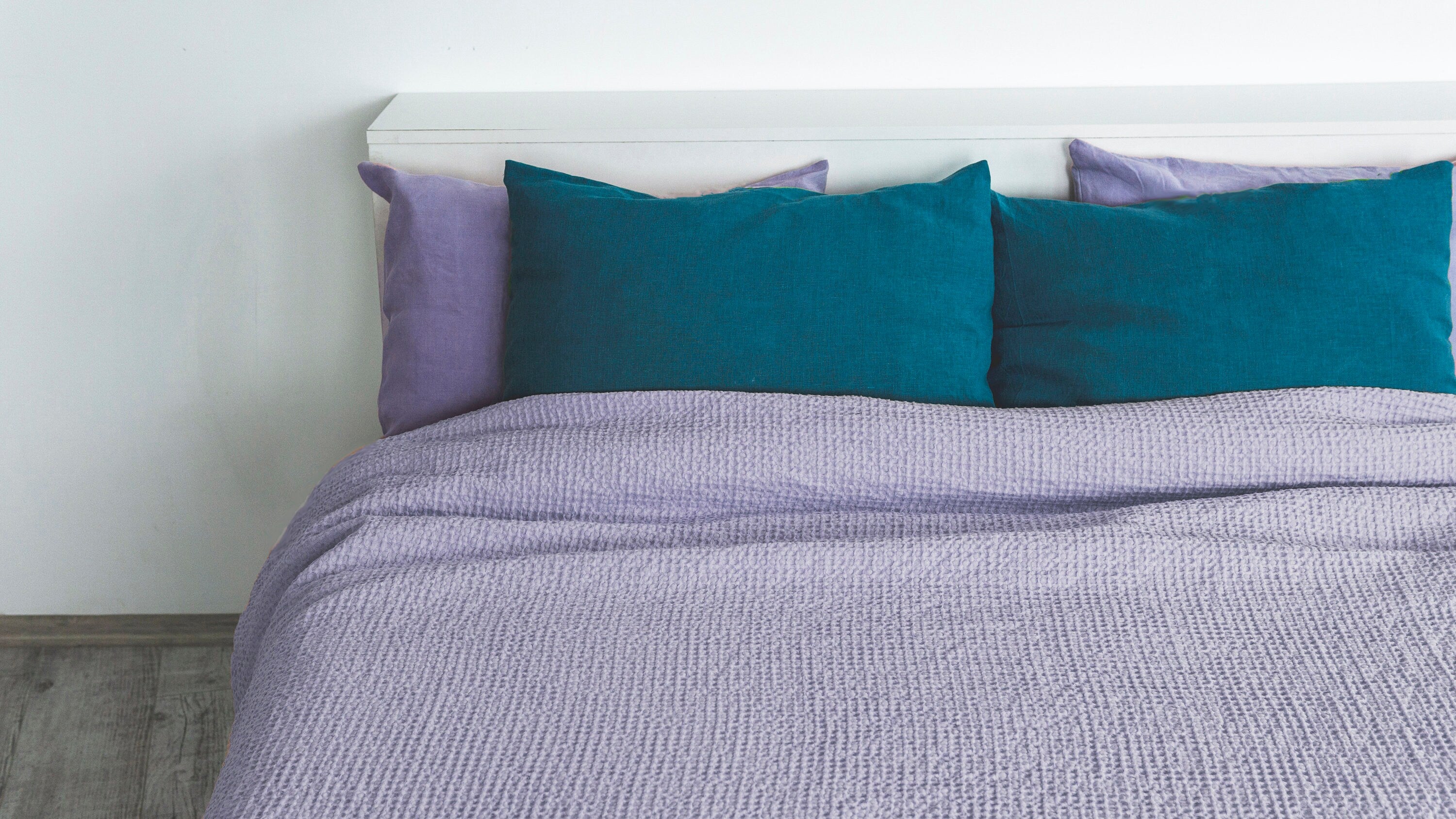 Lavender waffle linen coverlet