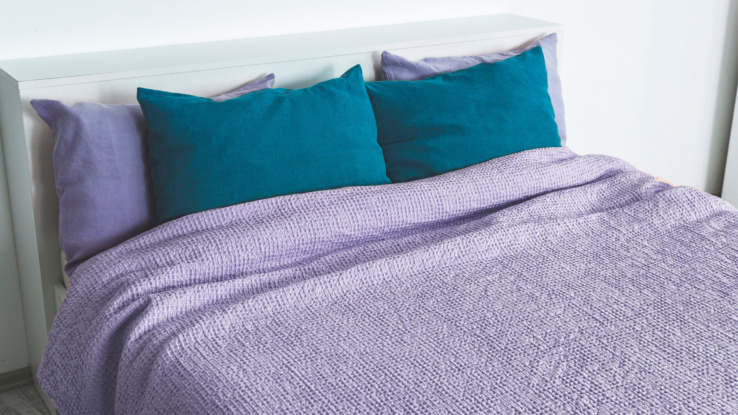 Lavender waffle linen coverlet