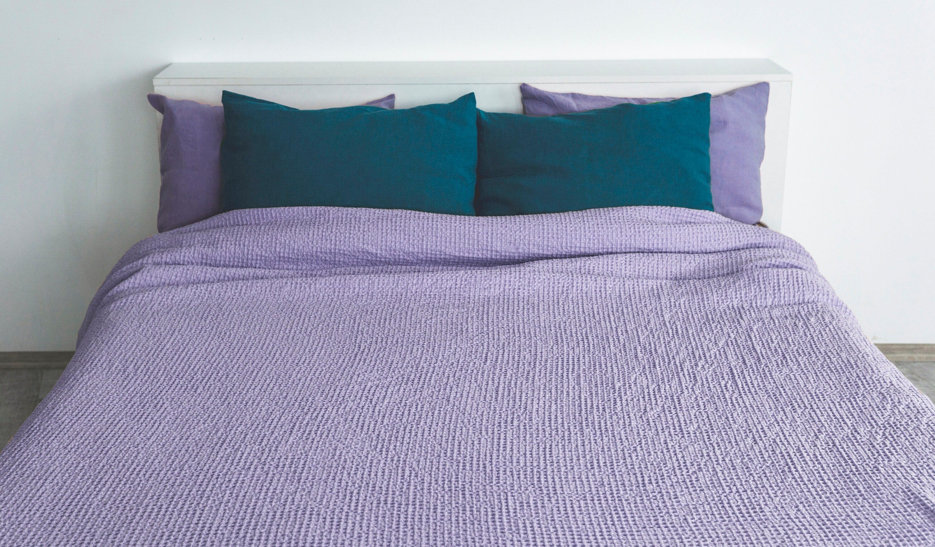 Lavender waffle linen coverlet