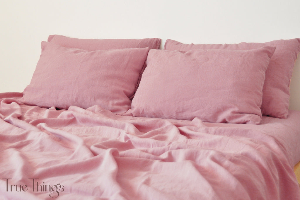 Rose pink linen fitted sheet