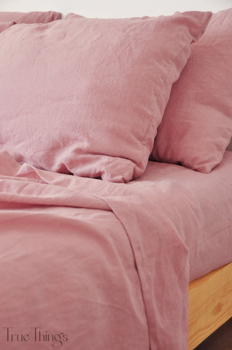 Rose pink linen fitted sheet