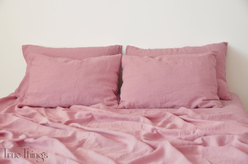 Rose pink linen fitted sheet