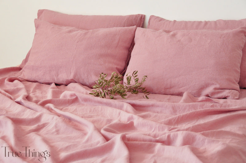 Rose pink linen fitted sheet