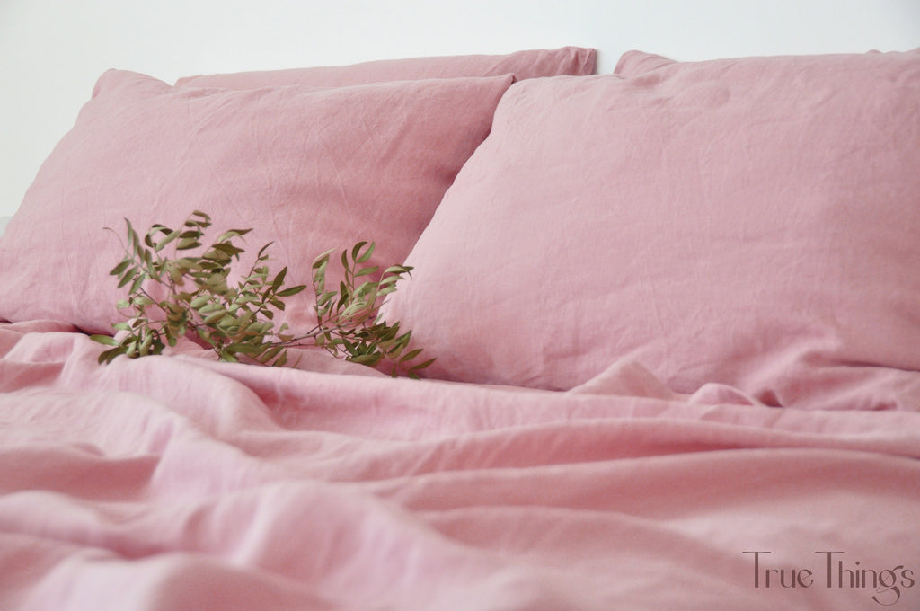 Rose pink linen fitted sheet