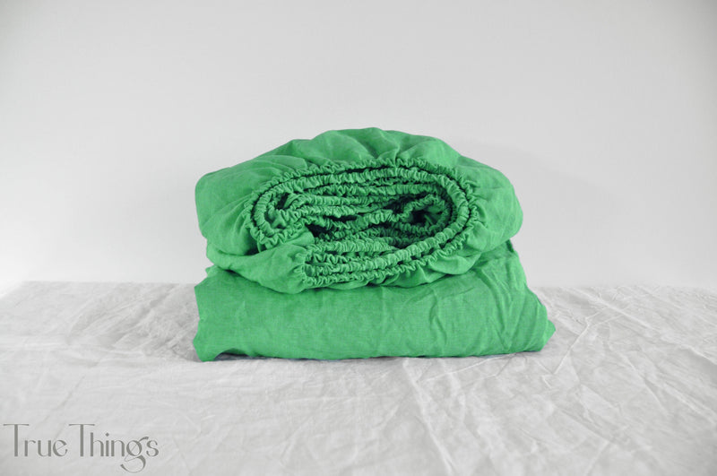 Mint green linen fitted sheet
