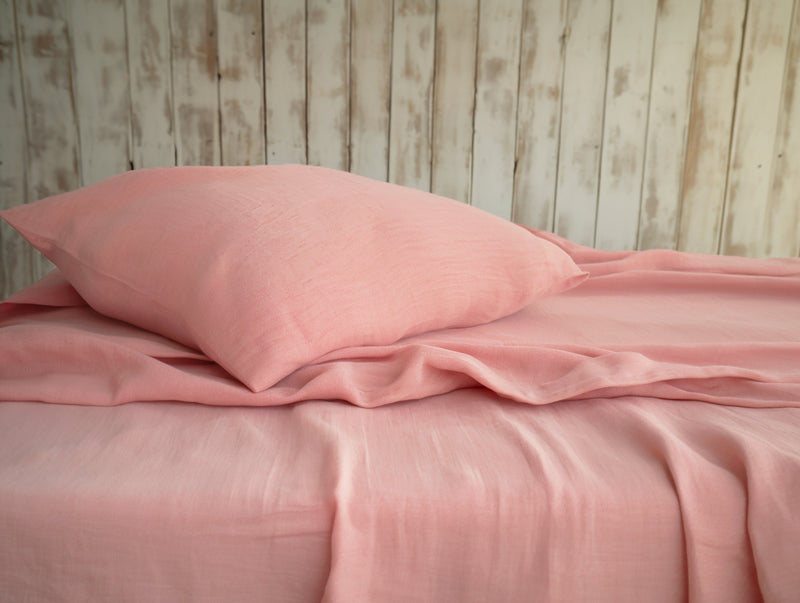 Peach melange linen pillowcase