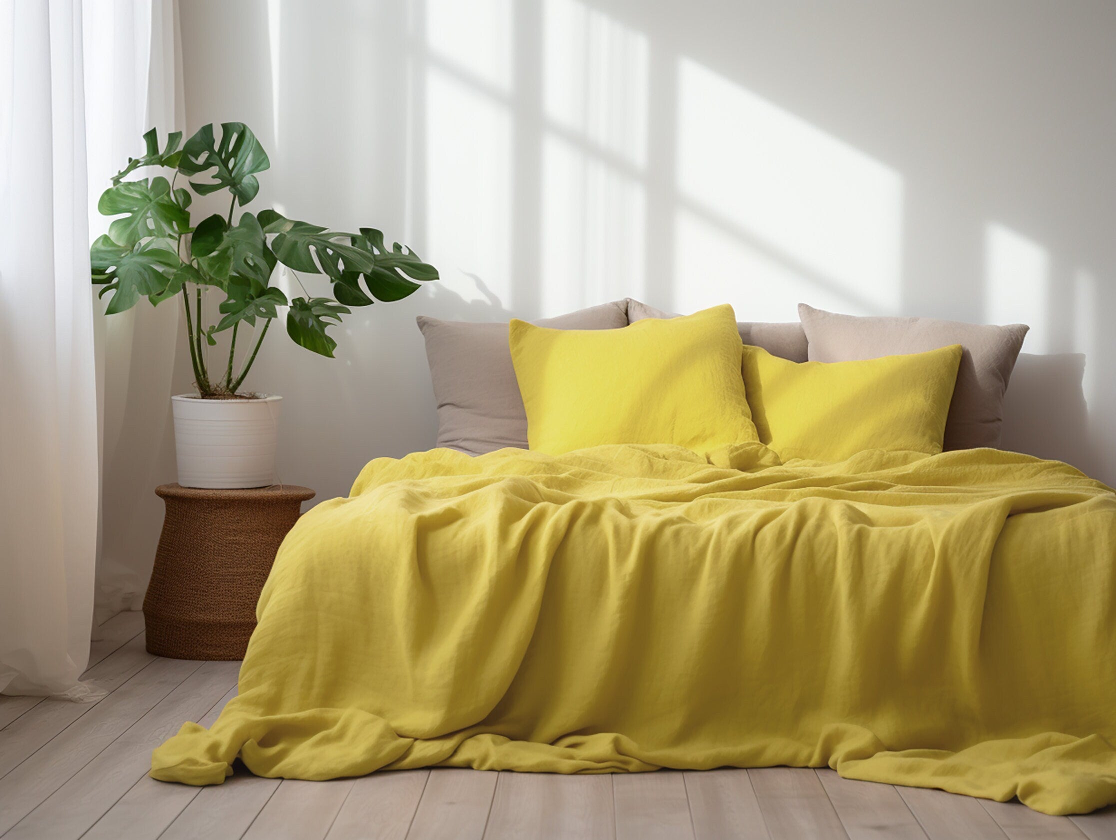 Lemon yellow heavy weight duvet cover