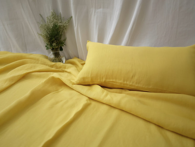 Lemon yellow heavy linen fitted sheet