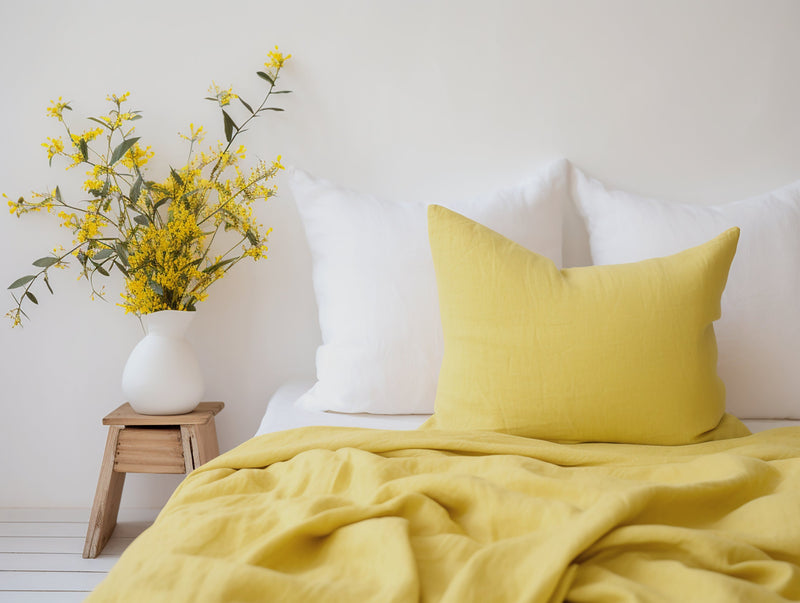 Lemon yellow heavy linen flat sheet