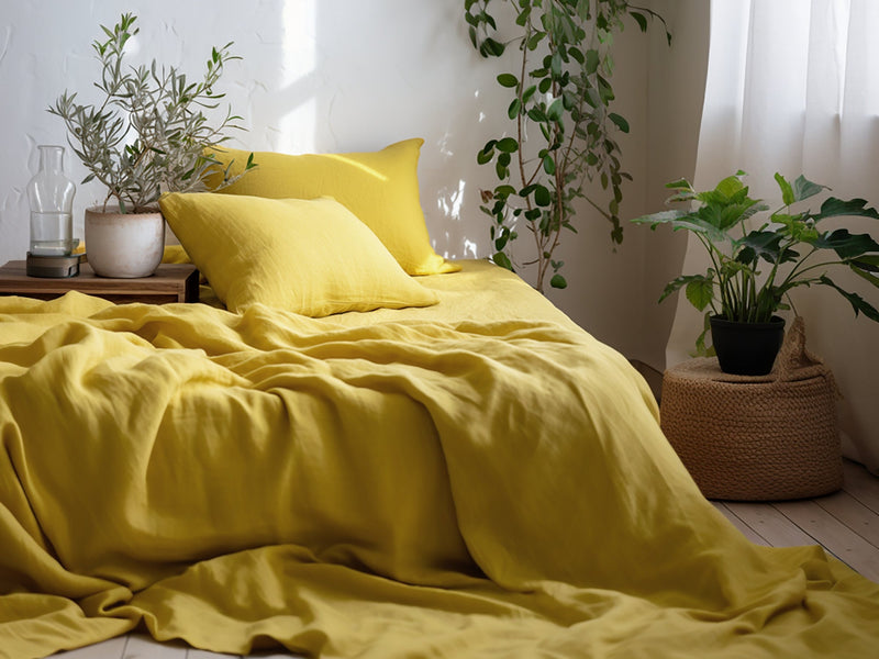 Lemon yellow heavy linen flat sheet