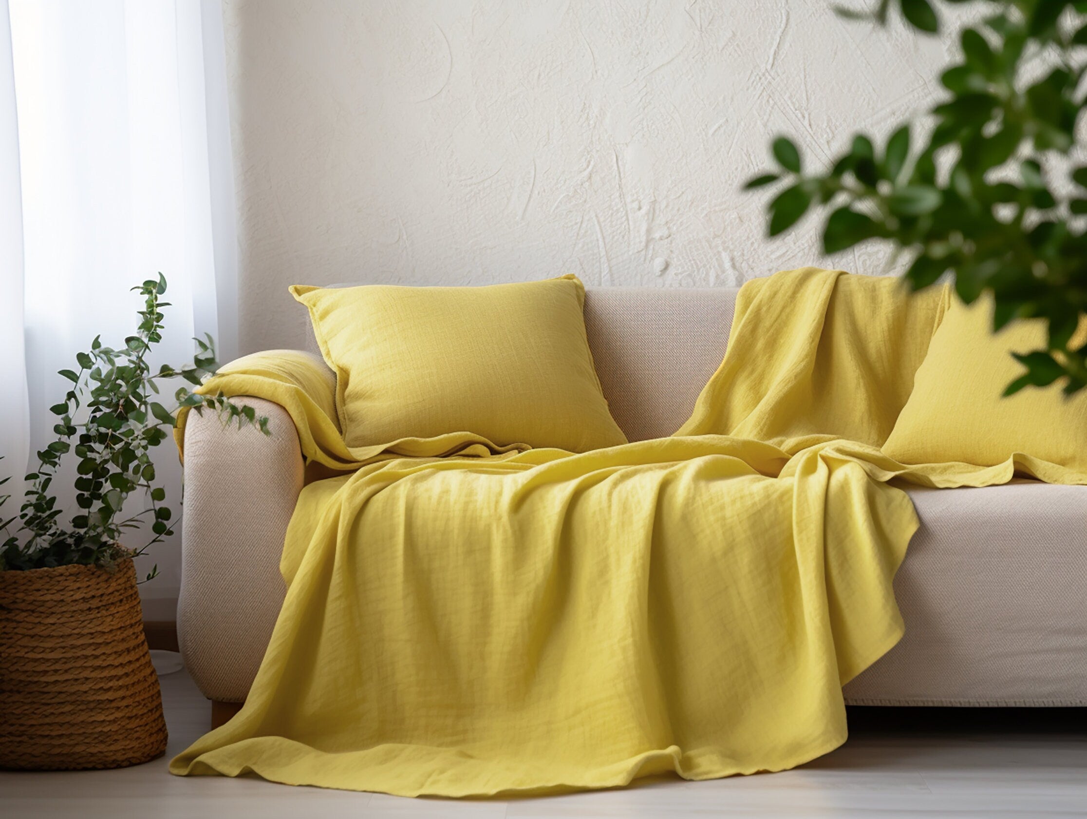 Zitronengelbe schwere Tagesdecke