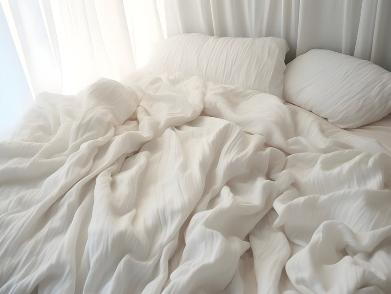 Milk white crinkle linen viscose blend pillowcase