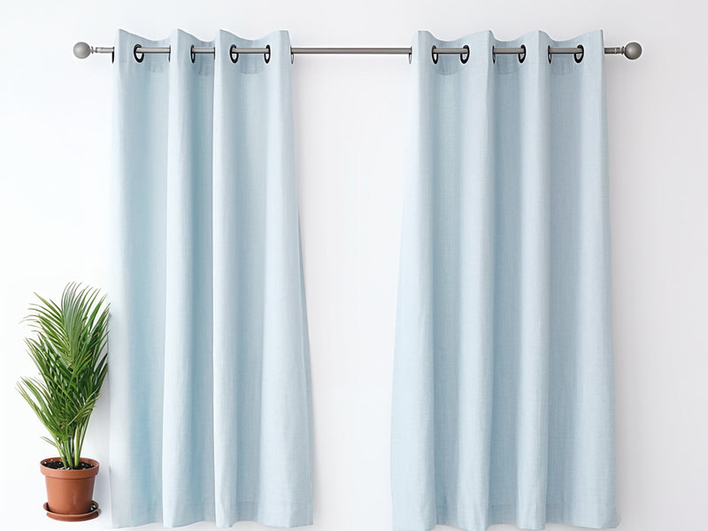 Sky blue melange linen curtains