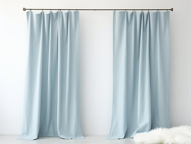 Sky blue melange linen curtains